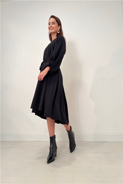 Kadın Siyah Uzun Kol Maxi Elbise