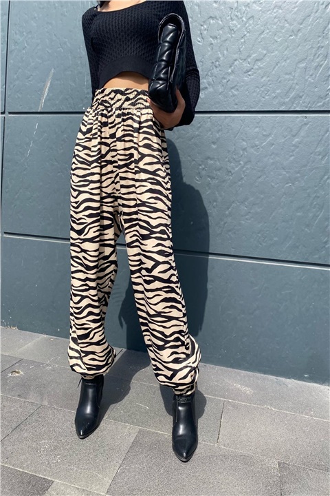 Zebra Desenli Yüksek Bel Pantolon